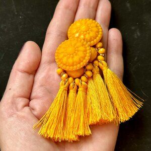 Beautiful brand new yellow mustard tassel statement earrings